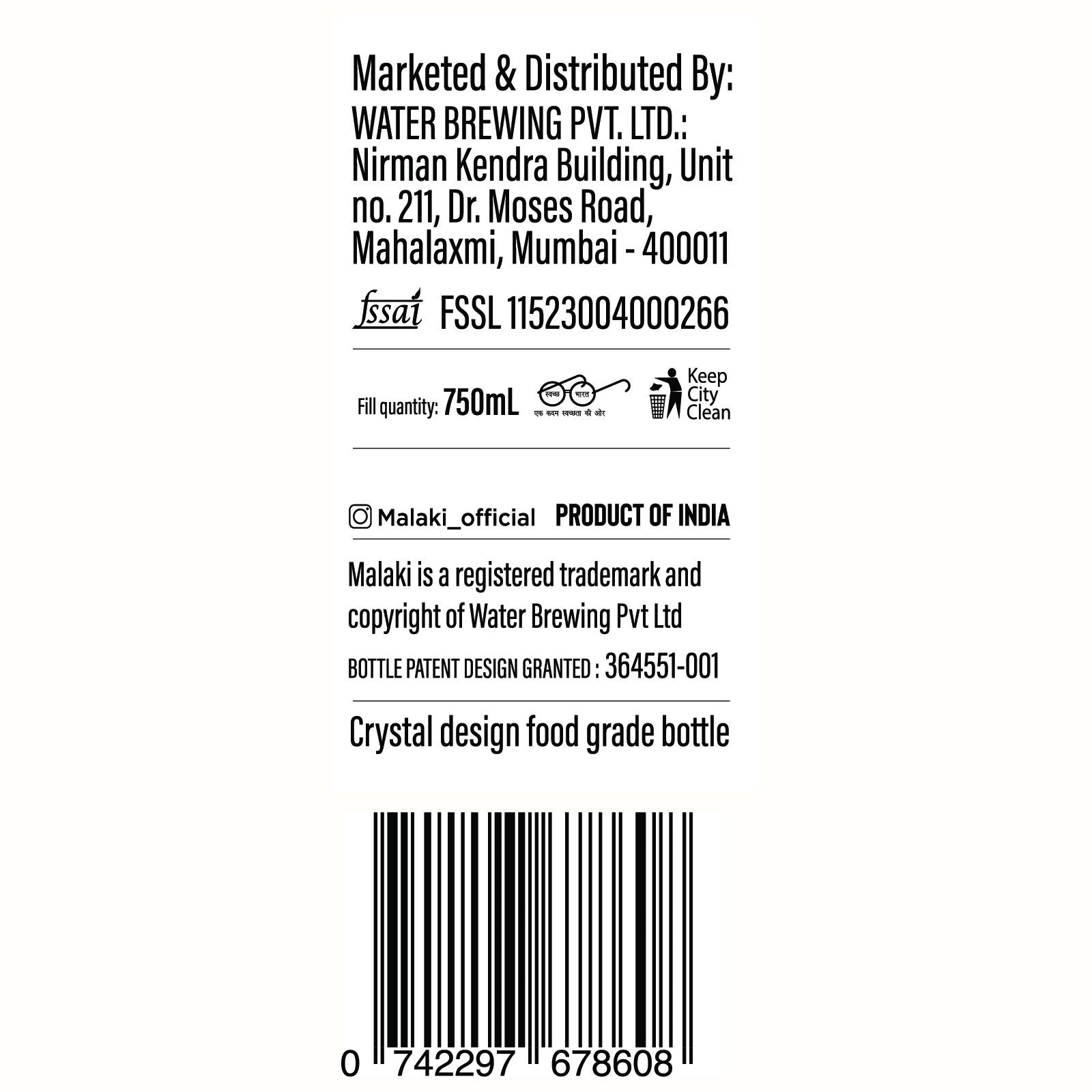 Malaki Kohinoor Glass Bottle – 750 ml